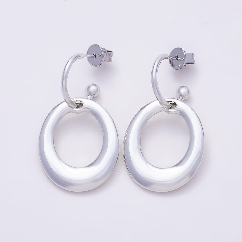 16K Gold Filled 40mm Minimalist Open Oval Drop C-Shaped Hoop Earrings in Gold & Silver | Earrings-01169 Earrings-01170