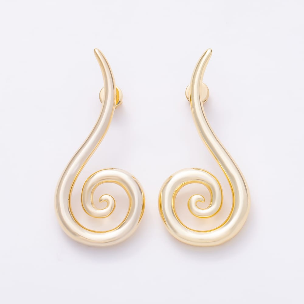 16K Gold Filled 50mm Spiral Swirl Curved Stud Earrings in Gold & Silver | Earrings-01171 Earrings-01172