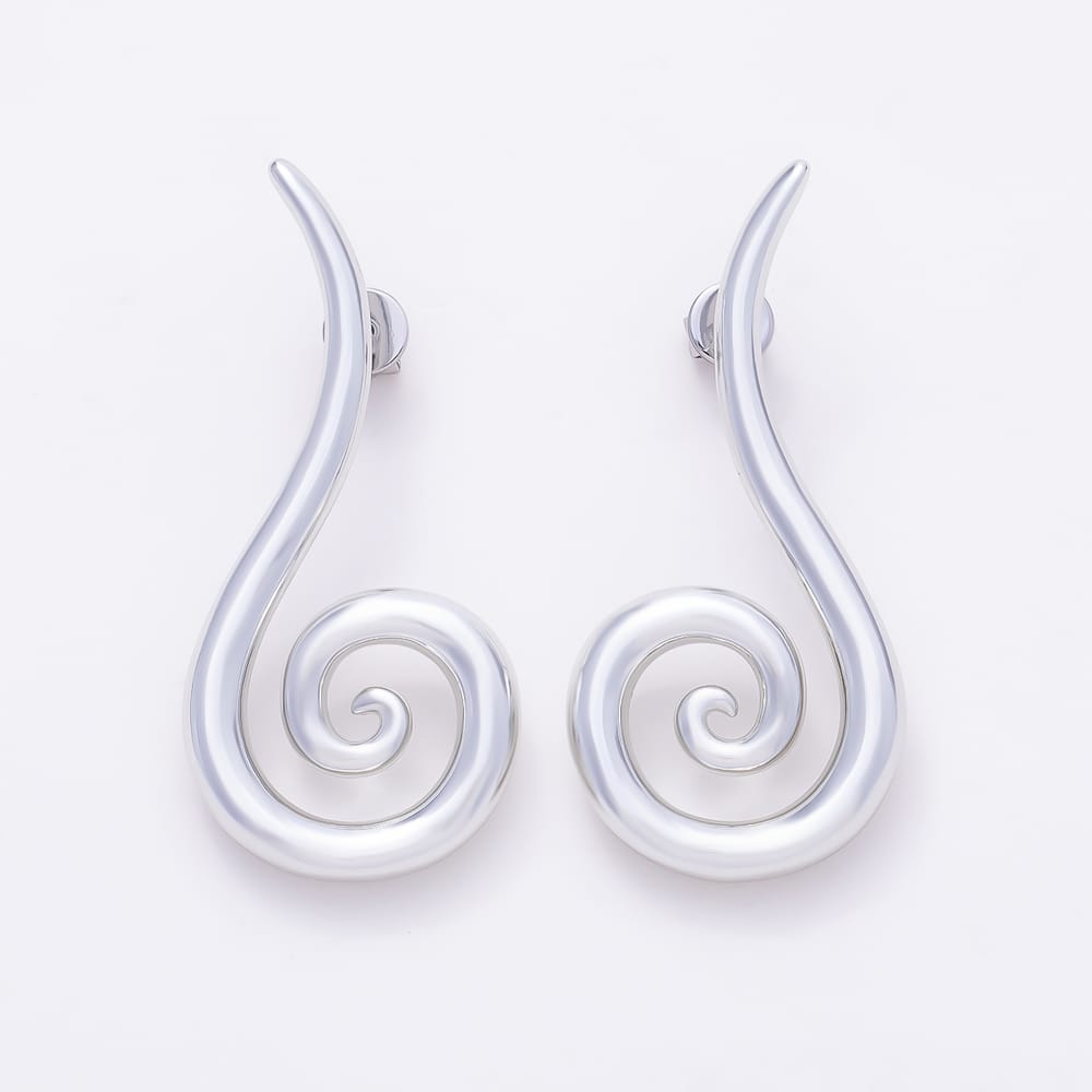 16K Gold Filled 50mm Spiral Swirl Curved Stud Earrings in Gold & Silver | Earrings-01171 Earrings-01172