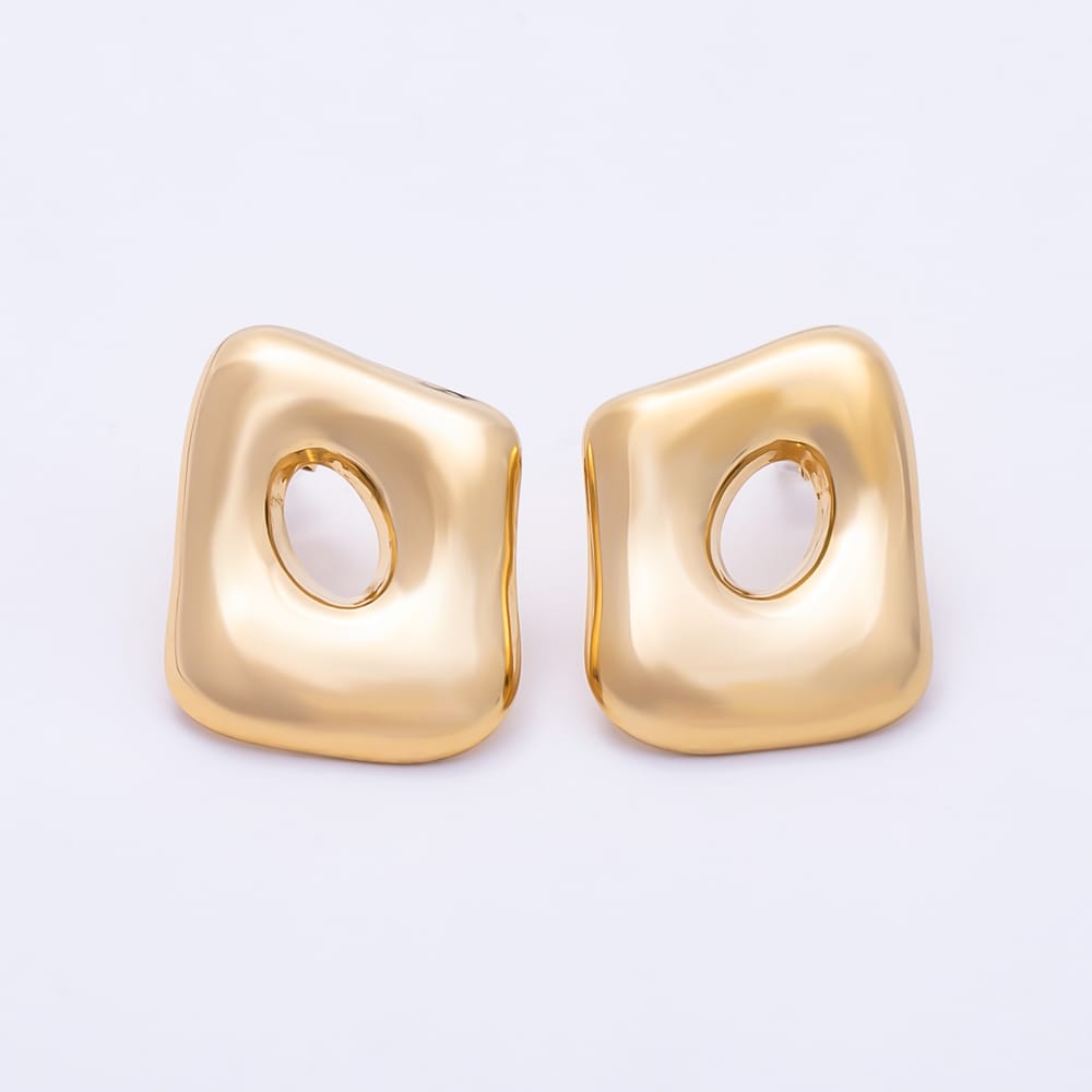 Stainless Steel PVD 26mm Open Molten Rectangle Stud Earrings in Gold & Silver | Earrings-01174 Earrings-01175