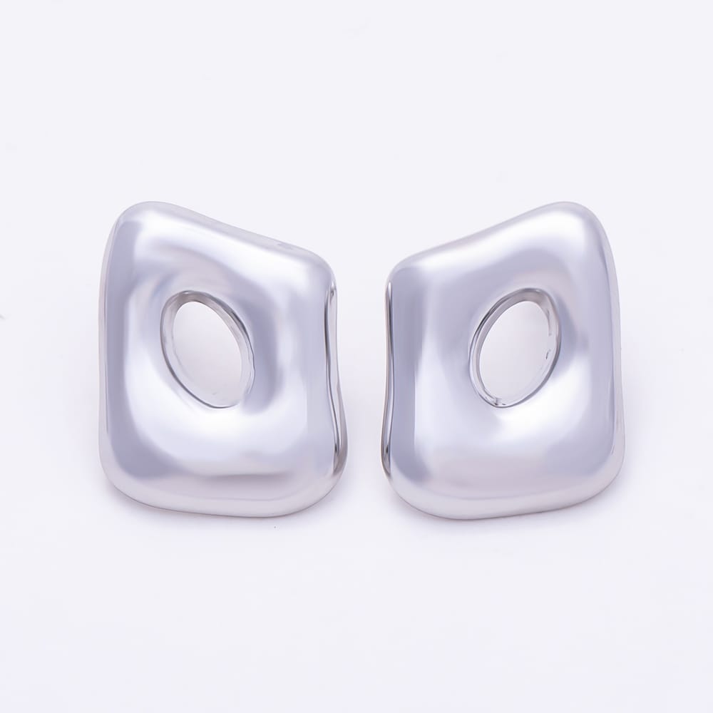 Stainless Steel PVD 26mm Open Molten Rectangle Stud Earrings in Gold & Silver | Earrings-01174 Earrings-01175