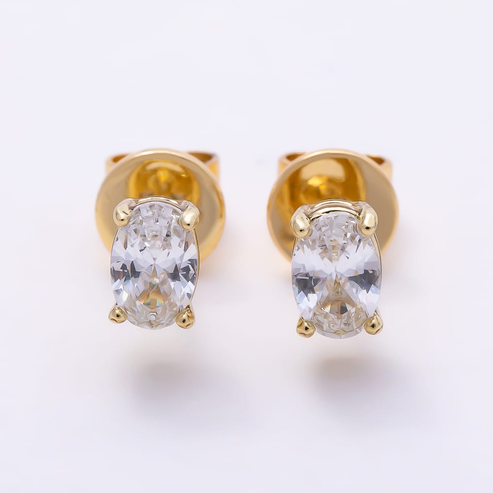 14K Gold Filled 6mm Clear Oval CZ 4-Prong Solitaire Stud Earrings | Earrings-01182