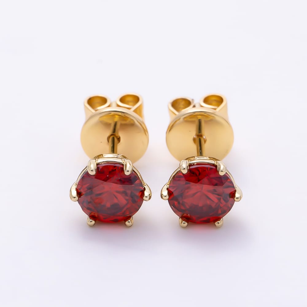 14K Gold Filled 7mm Red, Purple, Clear Round CZ 6-Prong Solitaire Stud Earrings | Earrings-01184