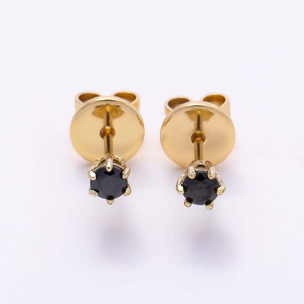 14K Gold Filled 3mm Black, Clear CZ Round 6-Prong Solitaire Mini Stud Earrings | Earrings-01188