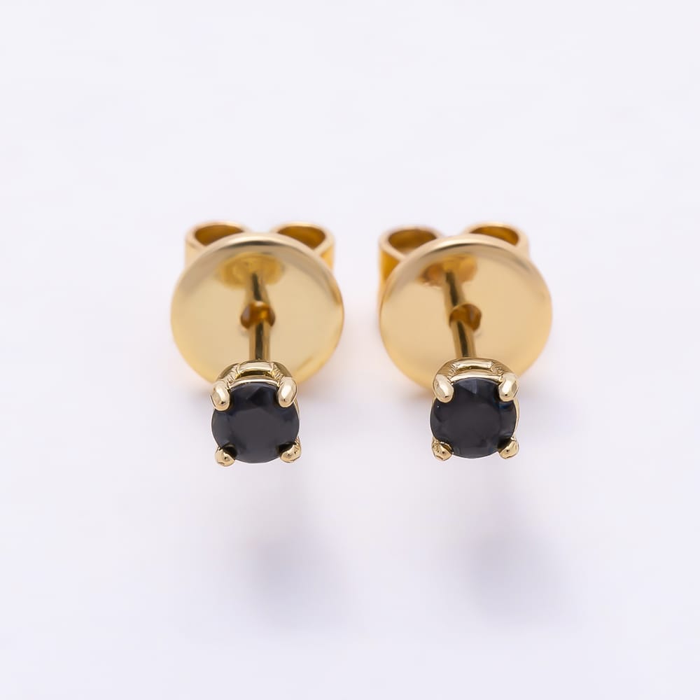 14K Gold Filled 4mm Black Round CZ Prong Solitaire Mini Stud Earrings | Earrings-01190