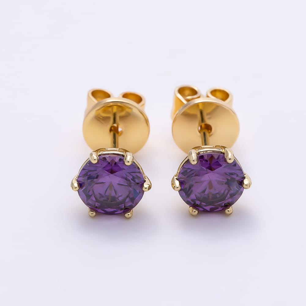 14K Gold Filled 7mm Red, Purple, Clear Round CZ 6-Prong Solitaire Stud Earrings | Earrings-01184