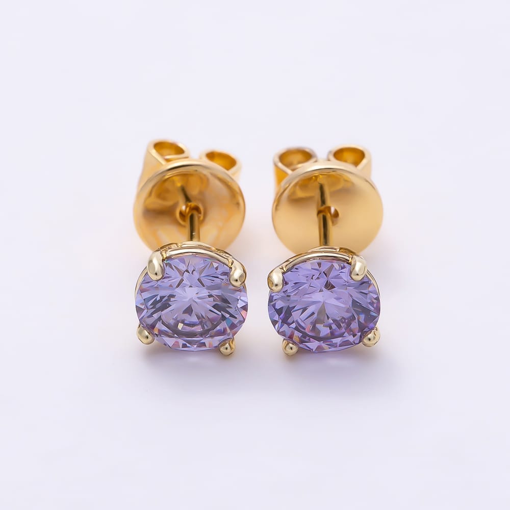 14K Gold Filled 6mm Red, Black, Purple CZ Round 4-Prong Solitaire Stud Earrings | Earrings-01185 ~ Earrings-01192