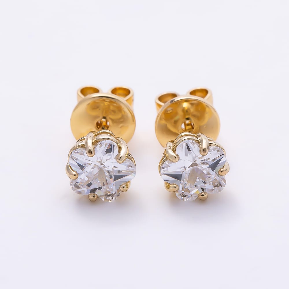 14K Gold Filled 6mm Clear CZ Star Prong Solitaire Stud Earrings | Earrings-01193