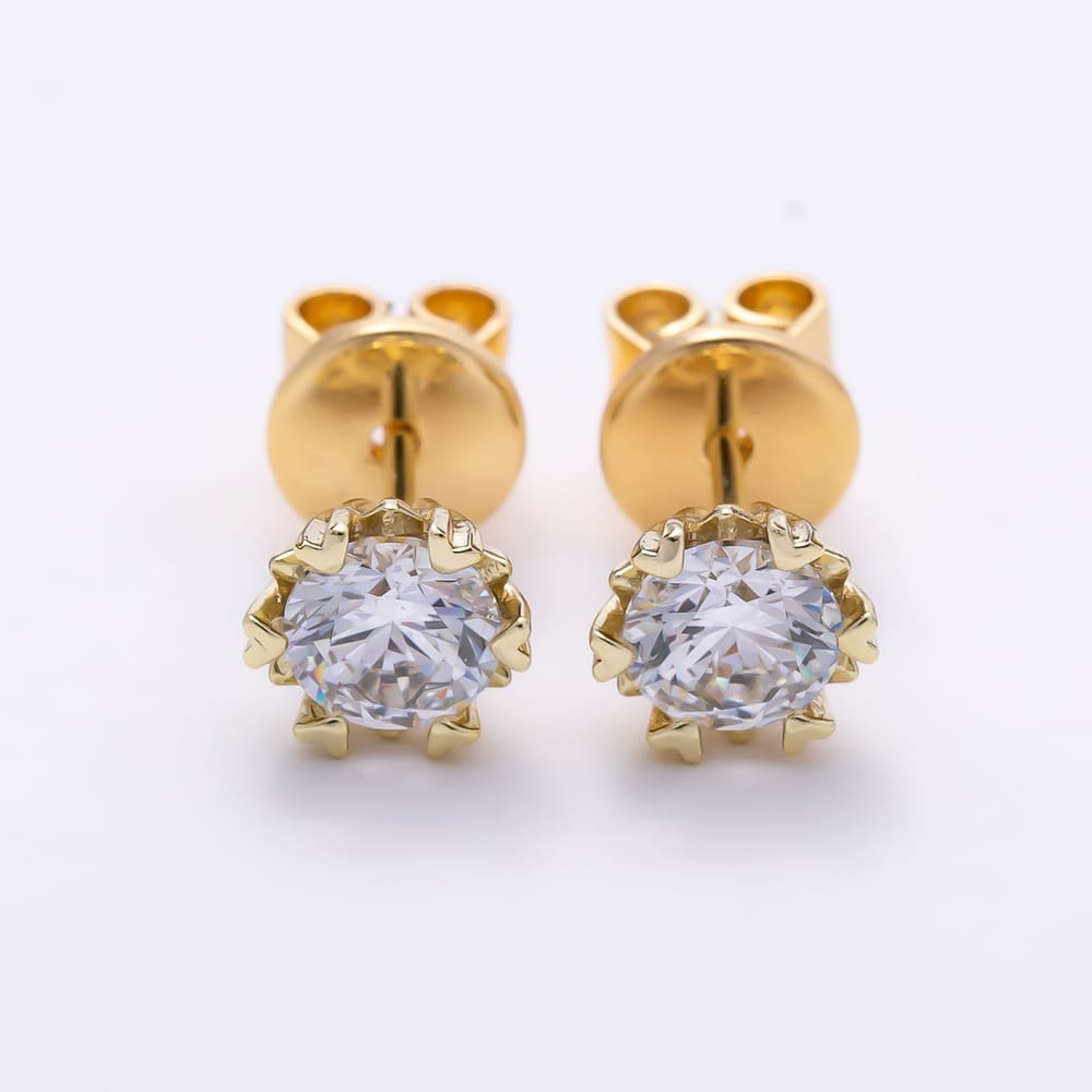 14K Gold Filled 15mm Clear Round CZ Heart Prong Solitaire Stud Earrings | Earrings-01194