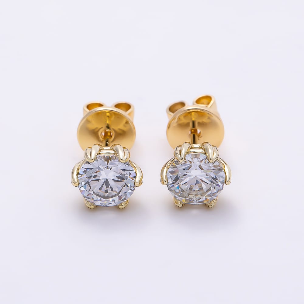 14K Gold Filled 6mm Clear Round CZ Prong Solitaire Stud Earrings | Earrings-01195