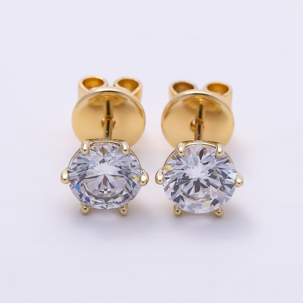 14K Gold Filled 7mm Red, Purple, Clear Round CZ 6-Prong Solitaire Stud Earrings | Earrings-01184