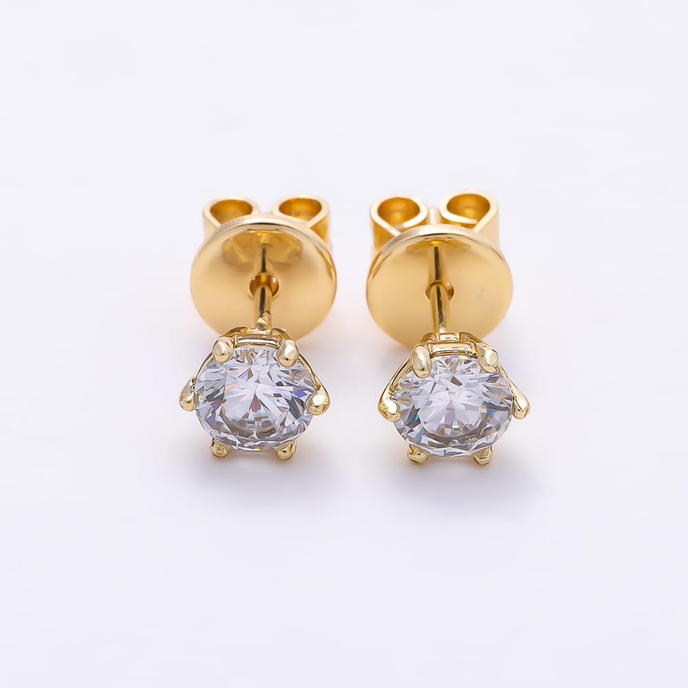 14K Gold Filled 6mm Clear Round CZ Prong CZ Solitaire Stud Earrings | Earrings-01198