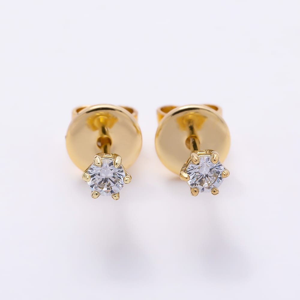 14K Gold Filled 3mm Black, Clear CZ Round 6-Prong Solitaire Mini Stud Earrings | Earrings-01188