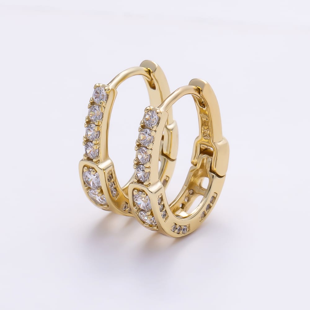 14K Gold Filled 17mm Clear Micro Paved CZ Oblong U-Shaped Huggie | Earrings-01201