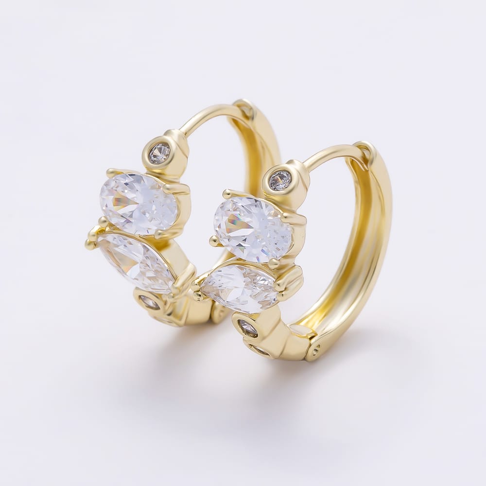14K Gold Filled 12mm Clear CZ Round Oval Cartilage Huggie | Earrings-01202