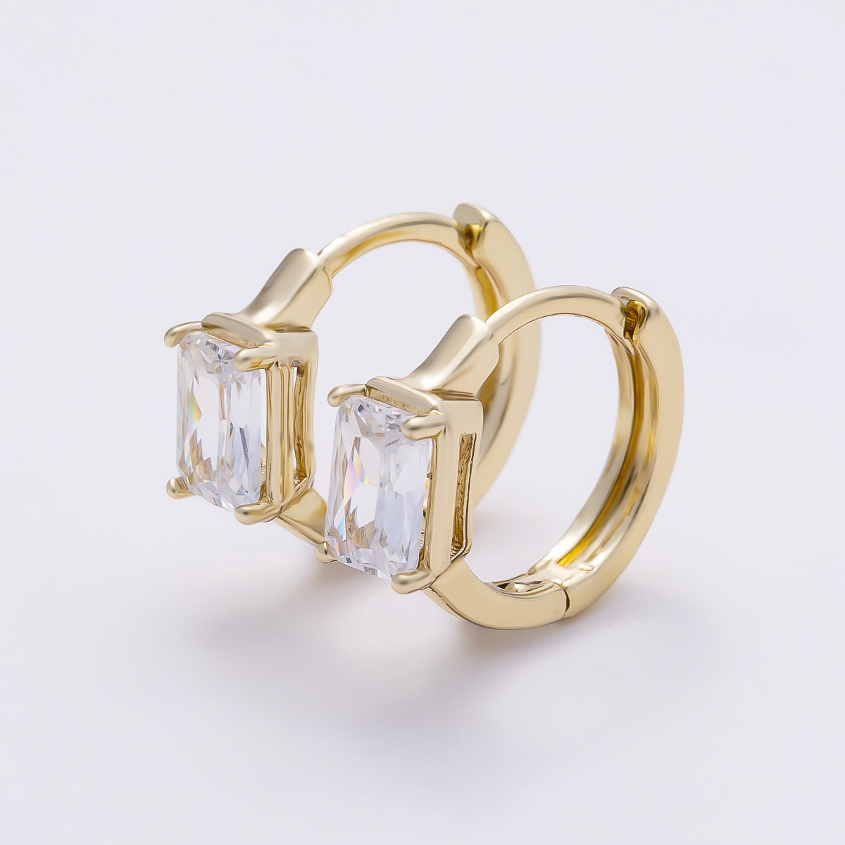 14K Gold Filled 12mm Clear CZ Baguette Cartilage Huggie | Earrings-01203