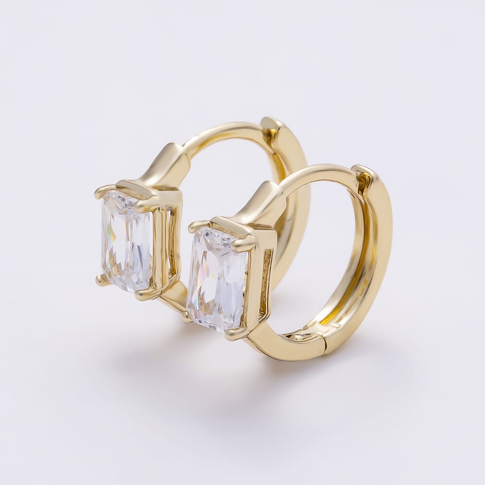 14K Gold Filled 12mm Clear CZ Baguette Cartilage Huggie | Earrings-01203