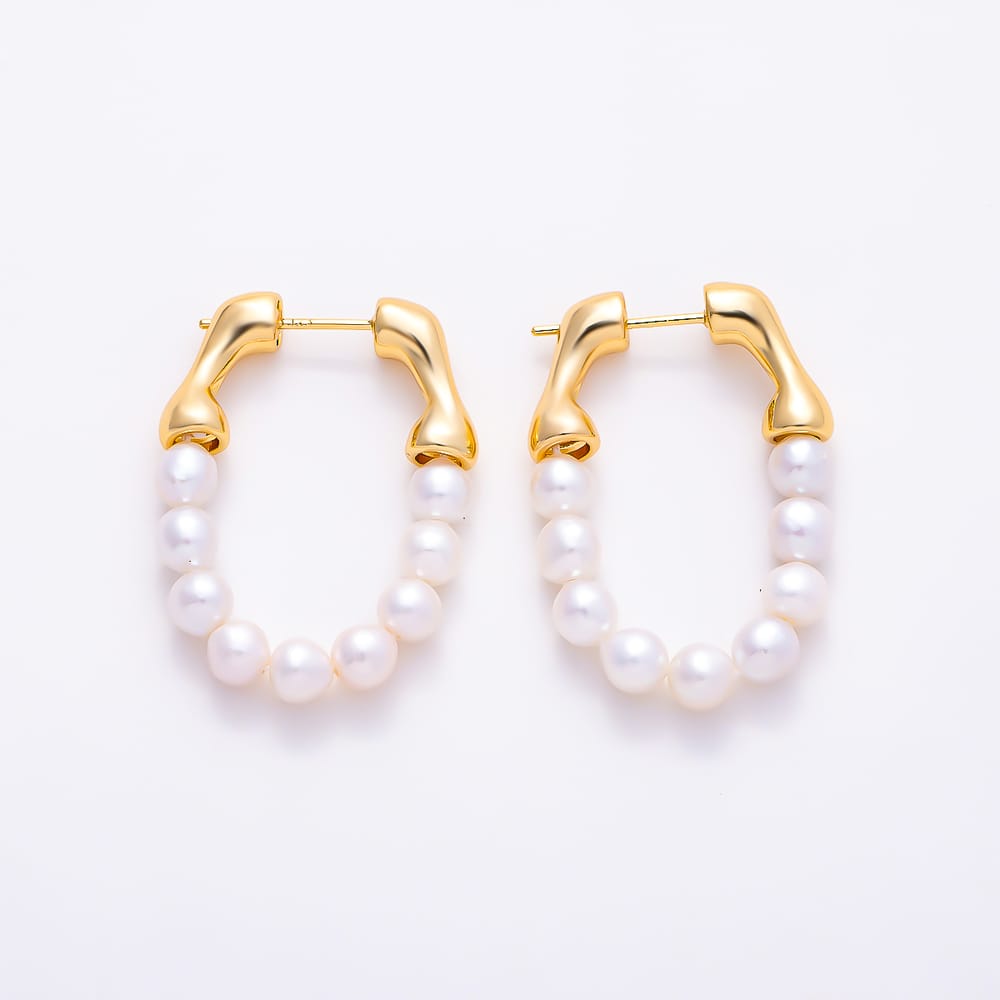 18K Gold Filled 30mm Shell Pearl U-Shaped Hoop in Gold & Silver | Earrings-01205  Earrings-01206