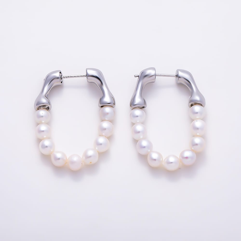 18K Gold Filled 30mm Shell Pearl U-Shaped Hoop in Gold & Silver | Earrings-01205  Earrings-01206