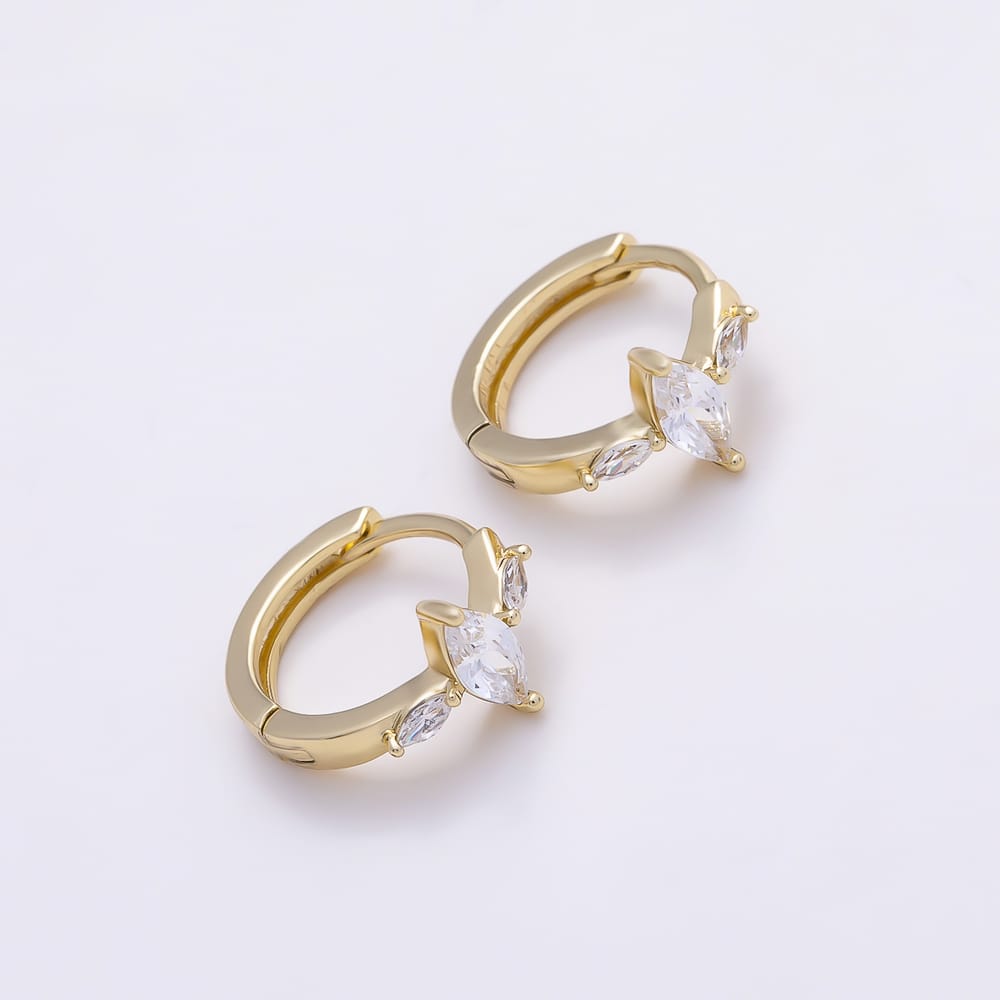 14K Gold Filled 12mm Clear Marquise CZ Triple Cartilage Solitaire Huggie | Earrings-01210
