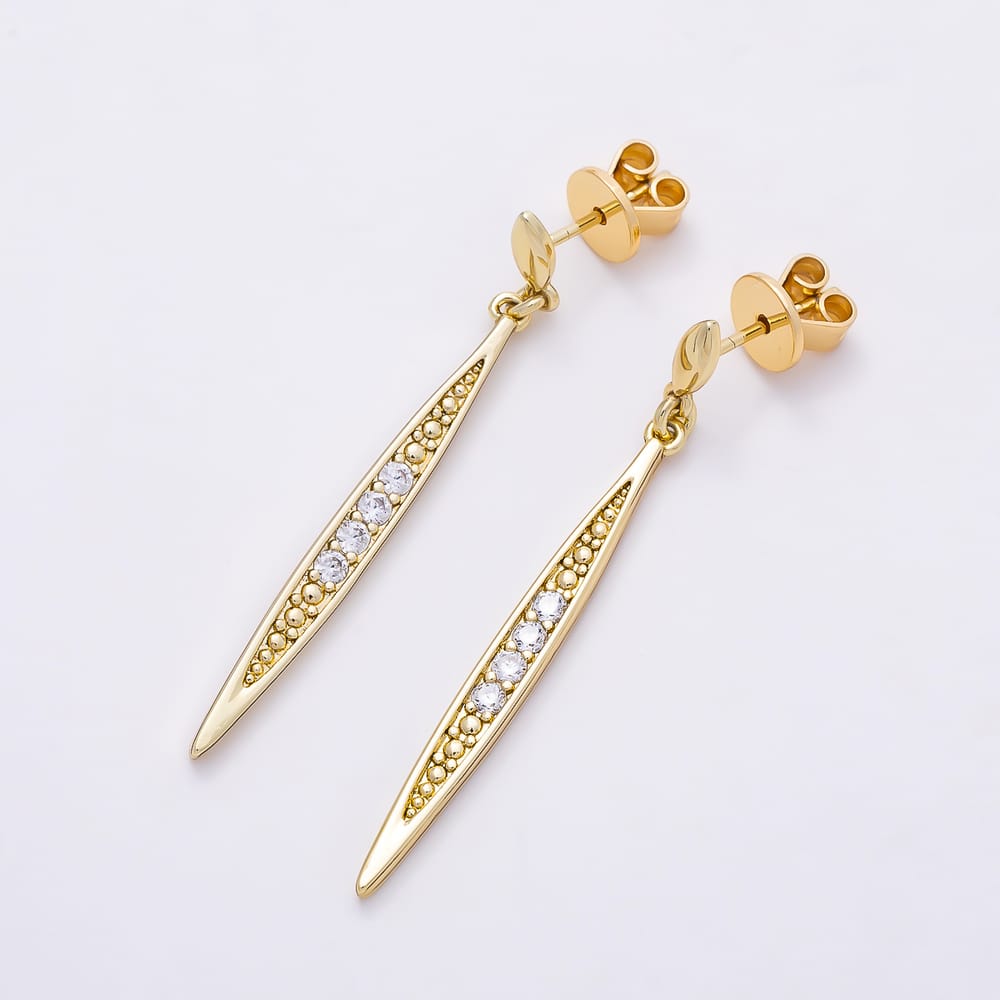 14K Gold Filled 42mm Micro Paved Navette Geometric Drop Stud Earrings | Earrings-01212