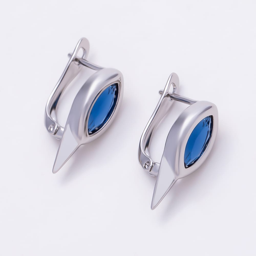 Silver 17mm Pink, Purple, Blue, Red, Green, Clear, AB, Black Marquise CZ Spiked English Lock Hoop Earrings | Earrings-01215 ~ Earrings-01222