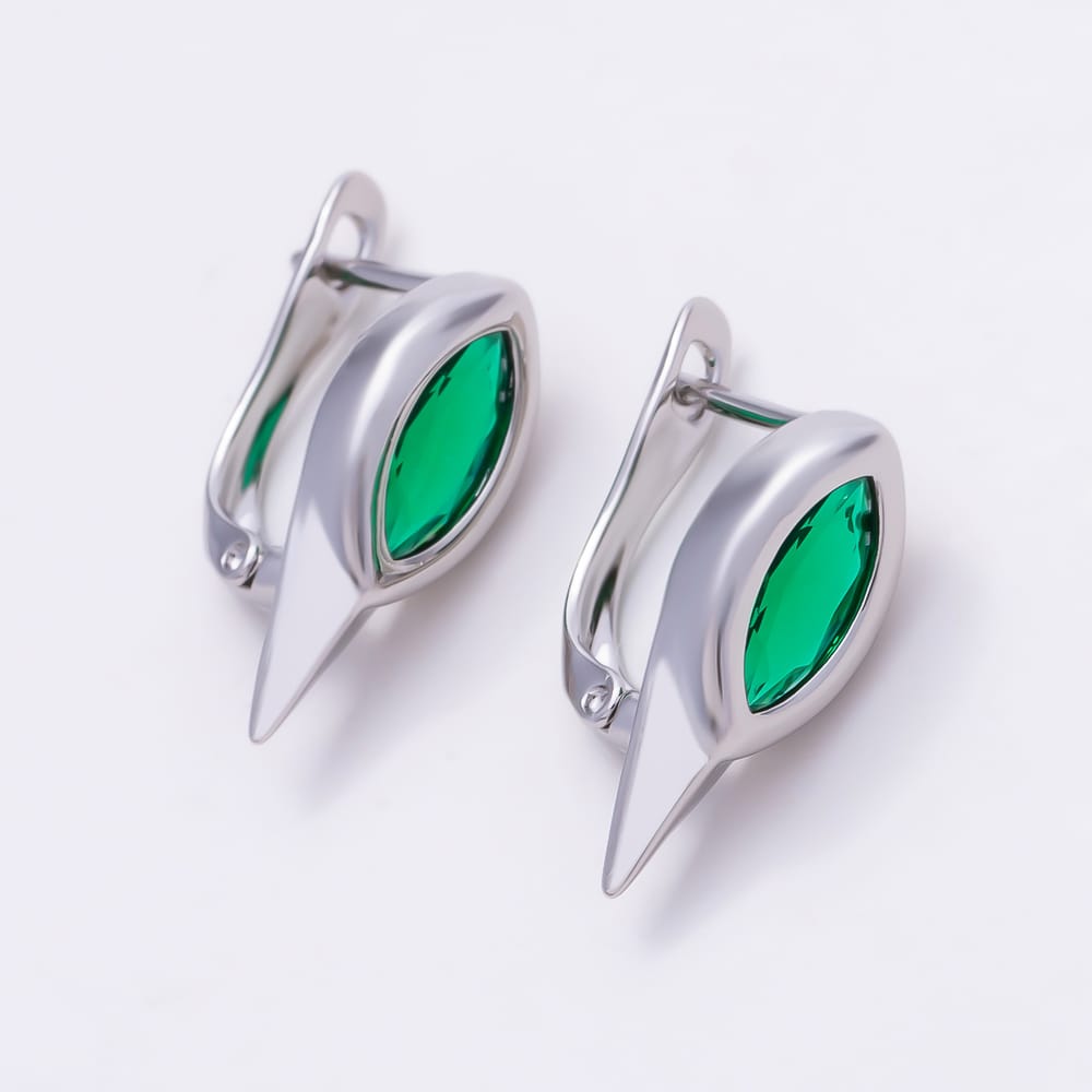 Silver 17mm Pink, Purple, Blue, Red, Green, Clear, AB, Black Marquise CZ Spiked English Lock Hoop Earrings | Earrings-01215 ~ Earrings-01222