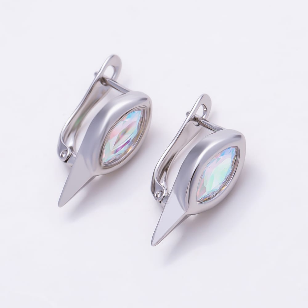 Silver 17mm Pink, Purple, Blue, Red, Green, Clear, AB, Black Marquise CZ Spiked English Lock Hoop Earrings | Earrings-01215 ~ Earrings-01222