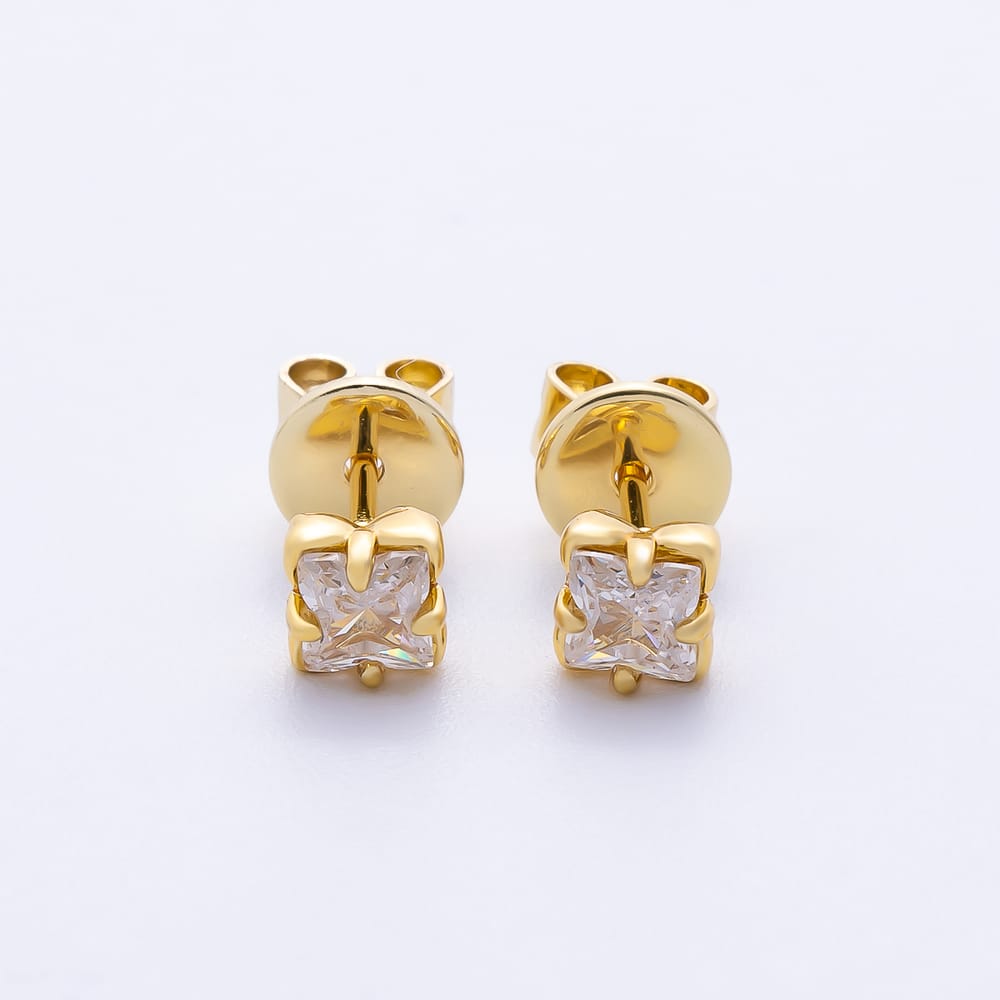16K Gold Filled 6mm Flower Square CZ Solitaire Prong Mini Stud | Earrings-01238