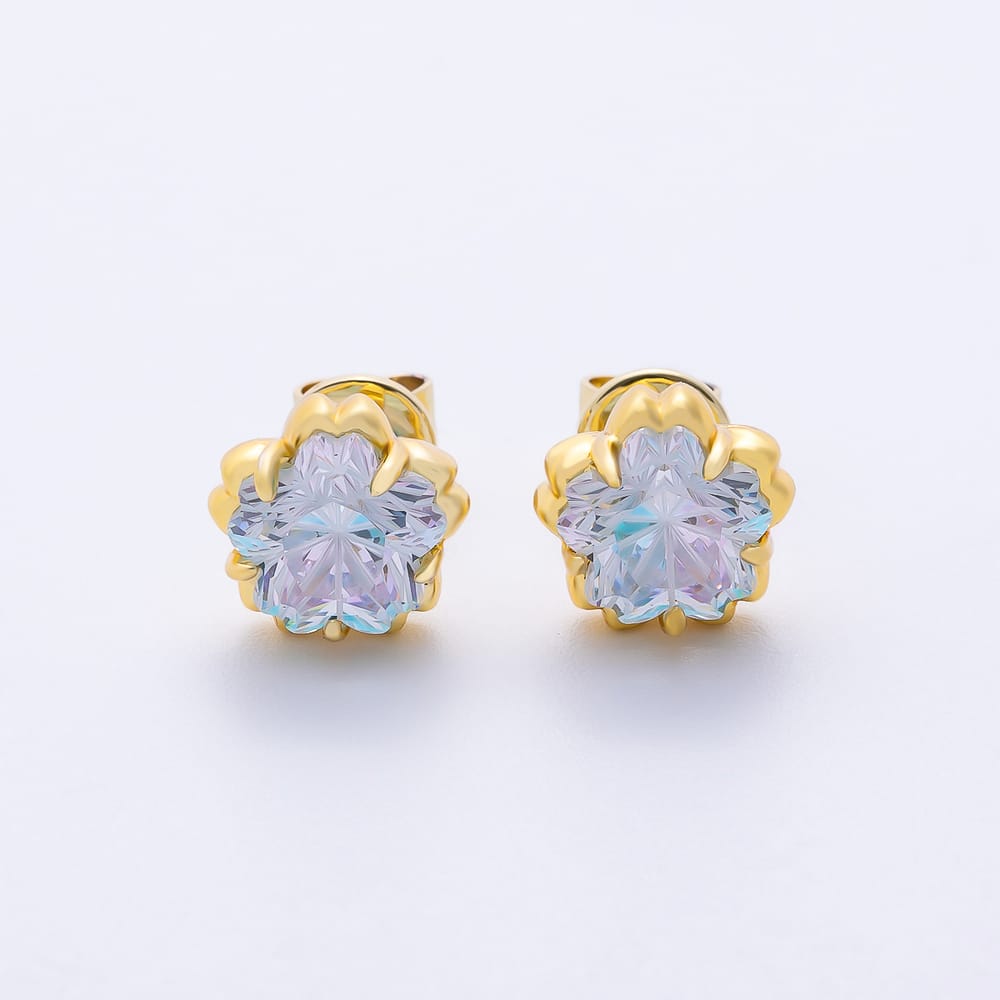 16K Gold Filled 17mm Blue, Purple, Green, Orange CZ Prong Bezel Flower Stud Earrings | Earrings-01239 ~ Earrings-01242