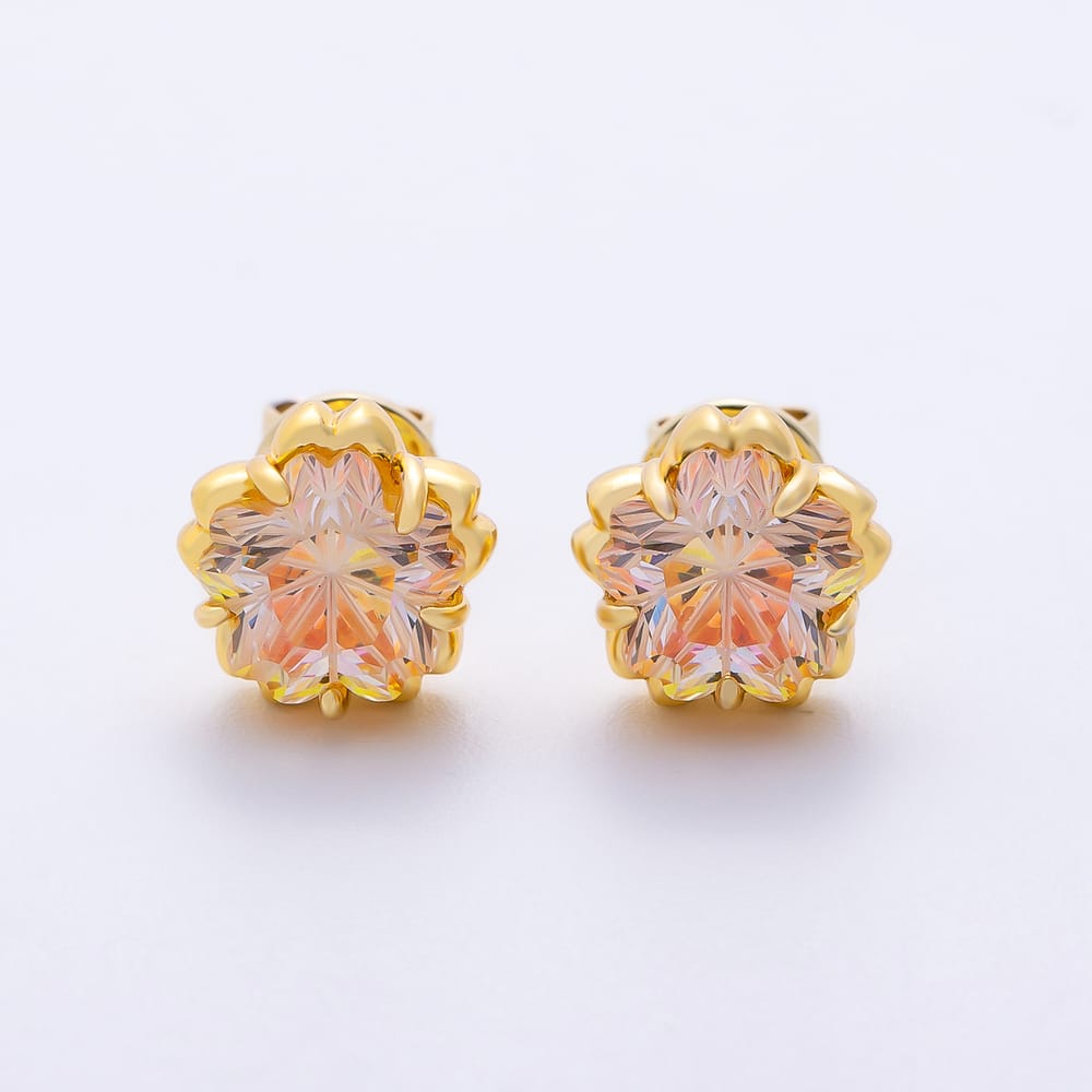 16K Gold Filled 17mm Blue, Purple, Green, Orange CZ Prong Bezel Flower Stud Earrings | Earrings-01239 ~ Earrings-01242