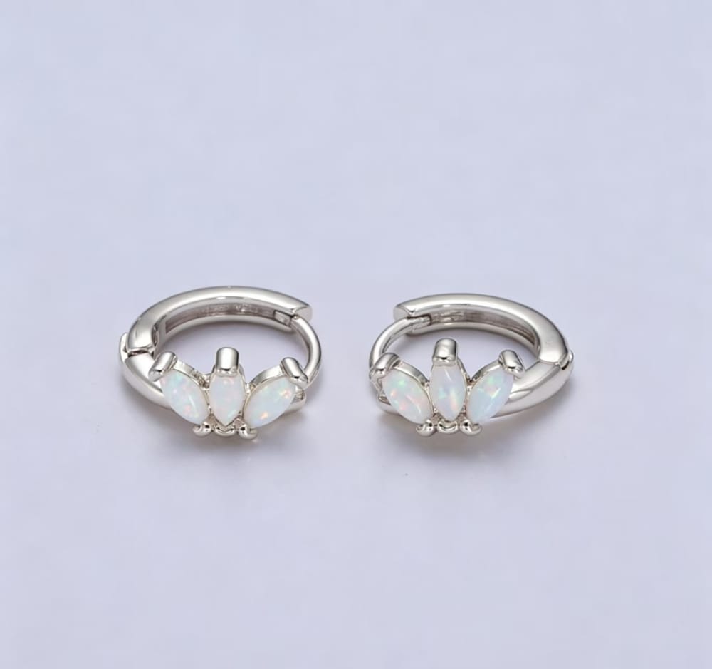 14K Gold Filled 12mm White Opal Triple Marquise Huggie Earrings in Gold & Silver | AD092 Earrings-01243