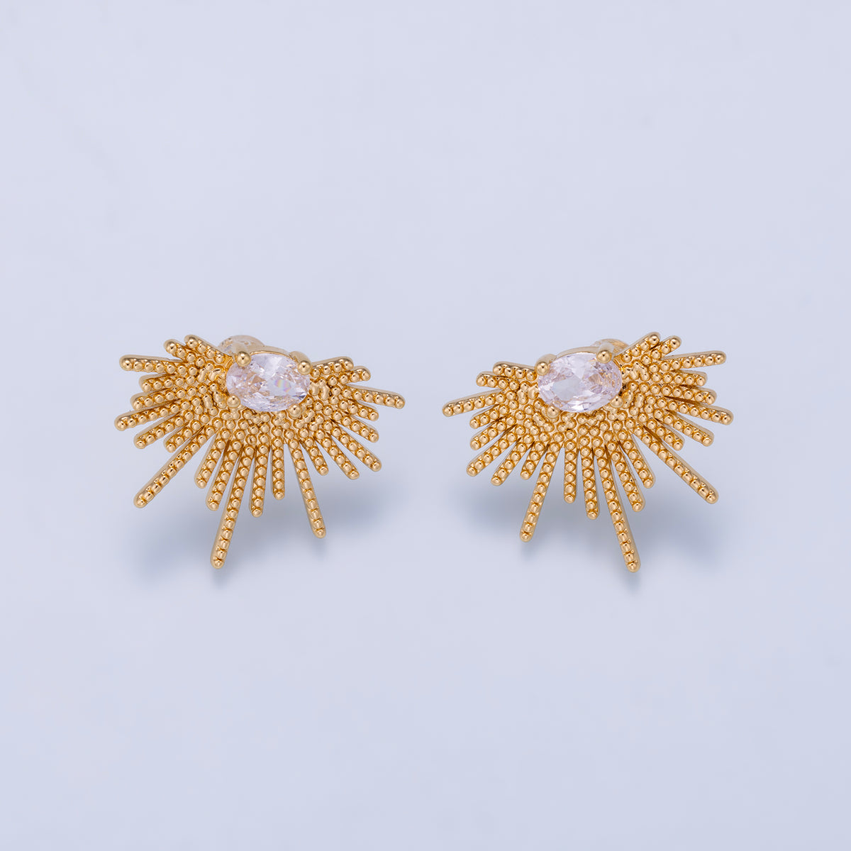 16K Gold Filled 20mm Clear CZ Oval Rope Geometric Sunburst Stud | Earrings-01262