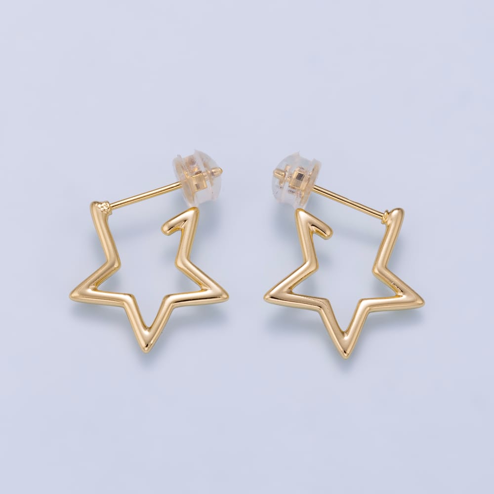 16K Gold Filled 16mm Celestial Star C-Shaped Hoop Earrings | Earrings-01263