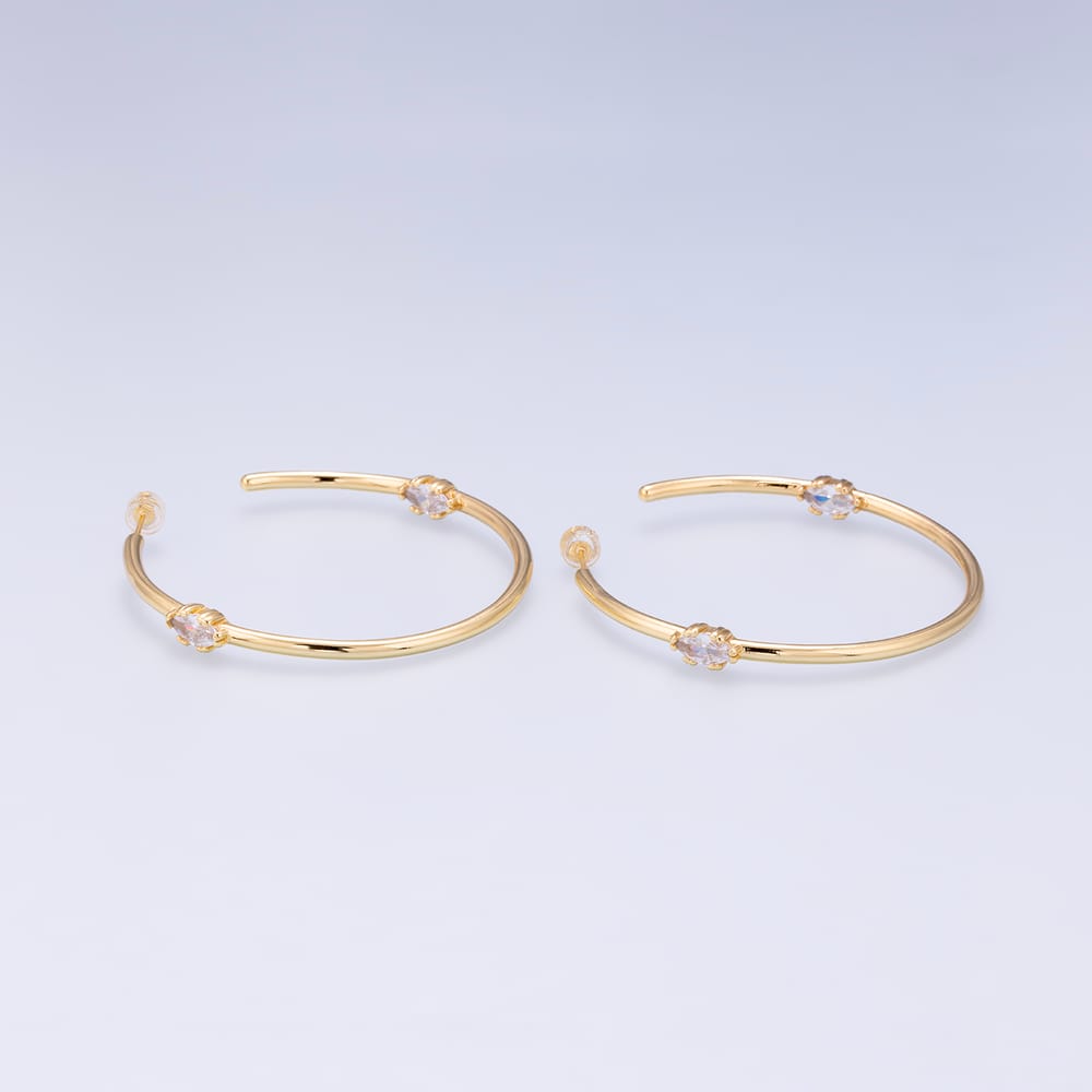 16K Gold Filled 55mm Clear CZ Marquise C-Shaped Hoop Earrings | Earrings-01266