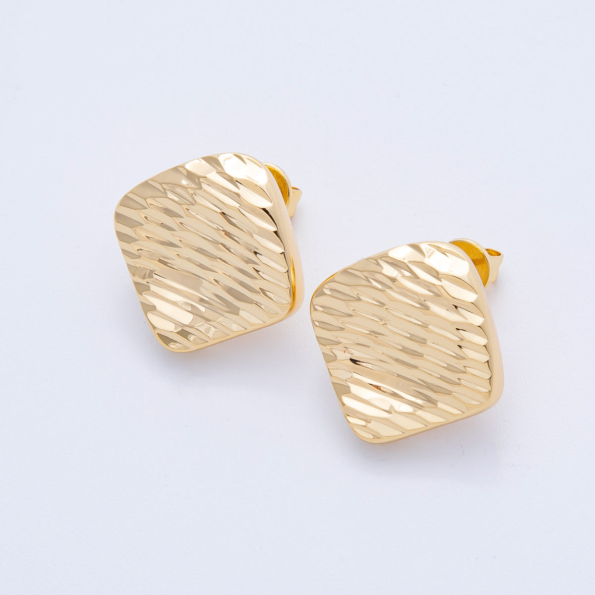 18K Gold Filled 22mm Elegant Rhombus Textured Stud Earrings | Earrings-020000