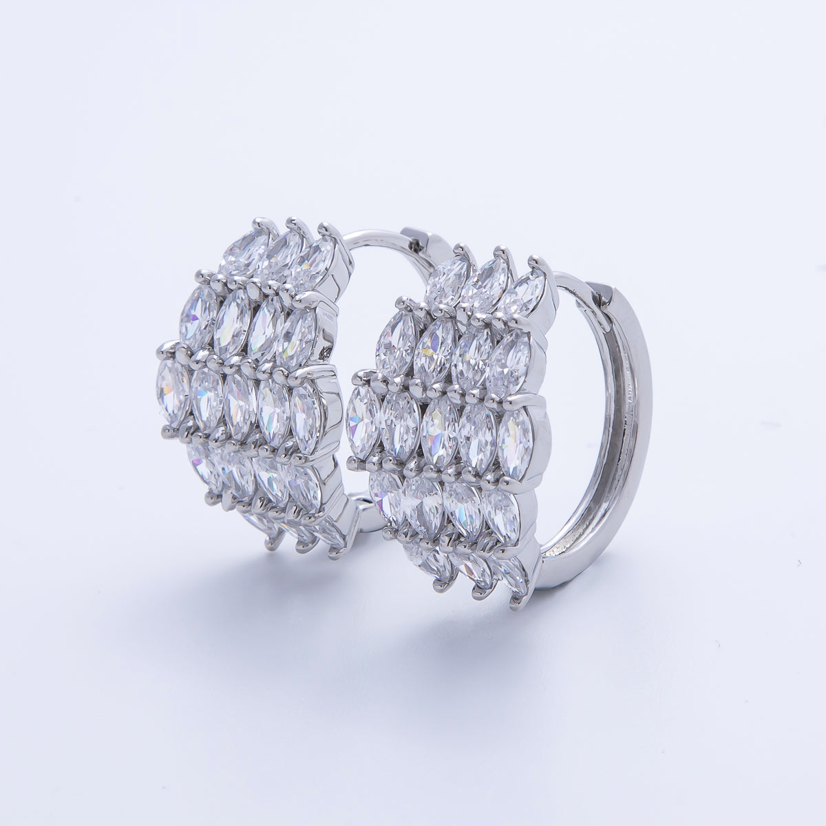 14K Gold Filled 19.3mm Clear CZ Marquise Hoop Earrings in Gold & Silver | Earr-020009 Earr-020010