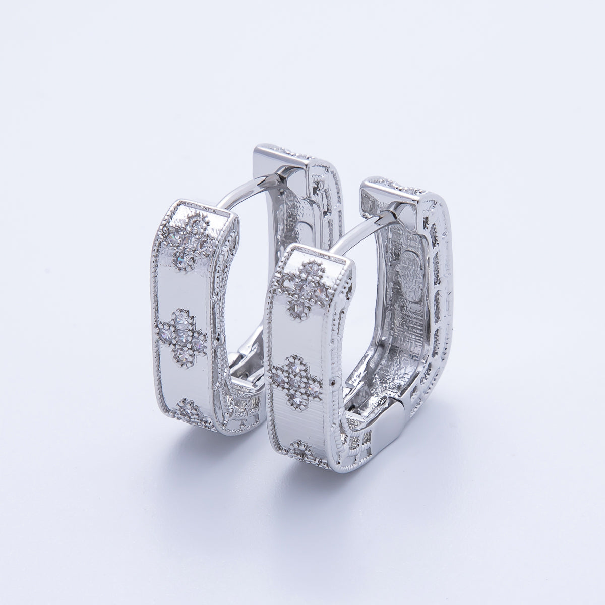 14K Gold Filled 19.5mm Flower CZ Square Hoop Earrings in Gold & Silver | Earr-020016 Earr-020017