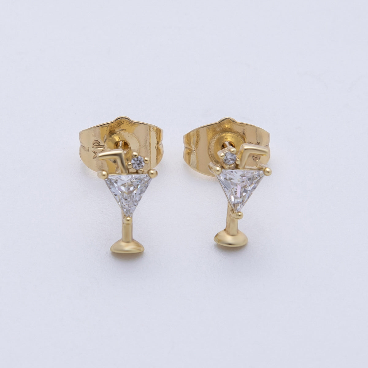14K Gold Filled 15.3mm Clear CZ Martini Alcohol Glass Stud Earrings | Earrings-020026