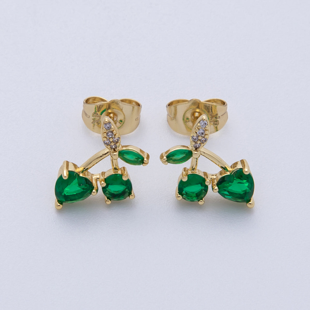 14K Gold Filled 12.5mm Red, Green CZ Cherry Fruit Stud Earrings | Earrings-020024 Earrings-020035
