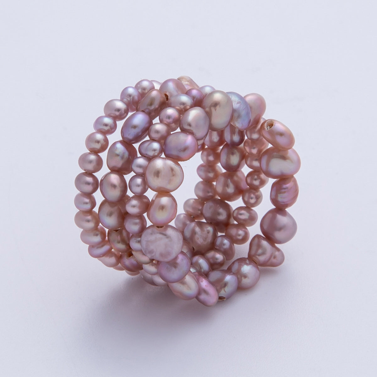 Handmade Pink White Natural Freshwater Seeds Pearls Wave Wrap Adjustable Ring | RINGS-00001