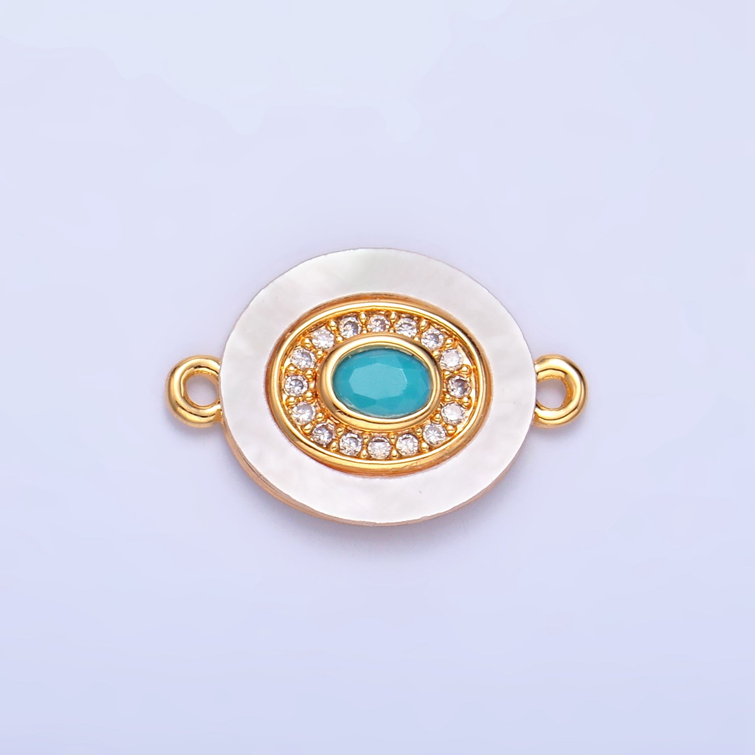 Colorful CZ Evil Eye Freshwater Pearl Gold Bezel Connector, Evil Eye Oval Shaped Gold Filled Double Bail Link Connector | F823