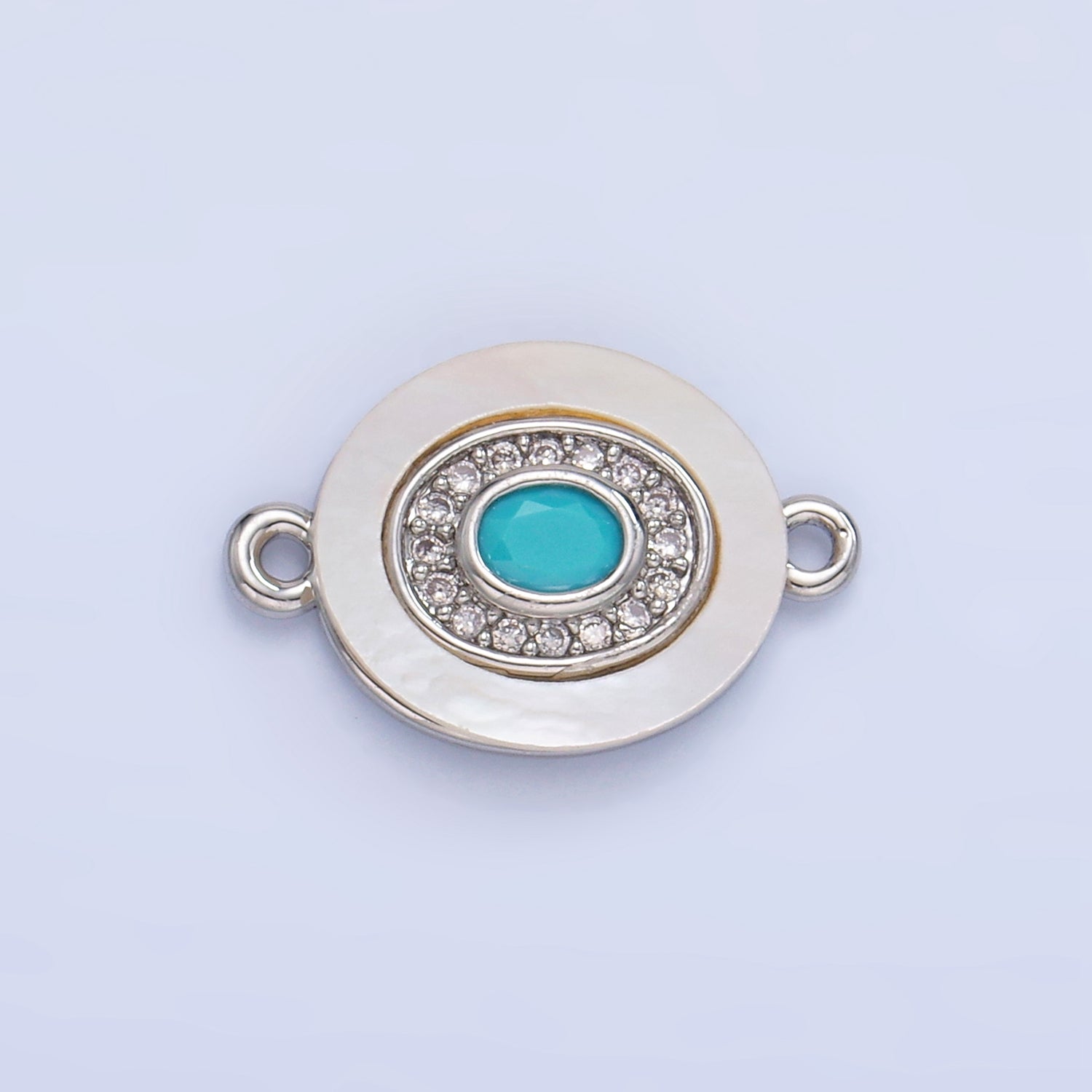 Colorful CZ Evil Eye Freshwater Pearl Gold Bezel Connector, Evil Eye Oval Shaped Gold Filled Double Bail Link Connector | F823