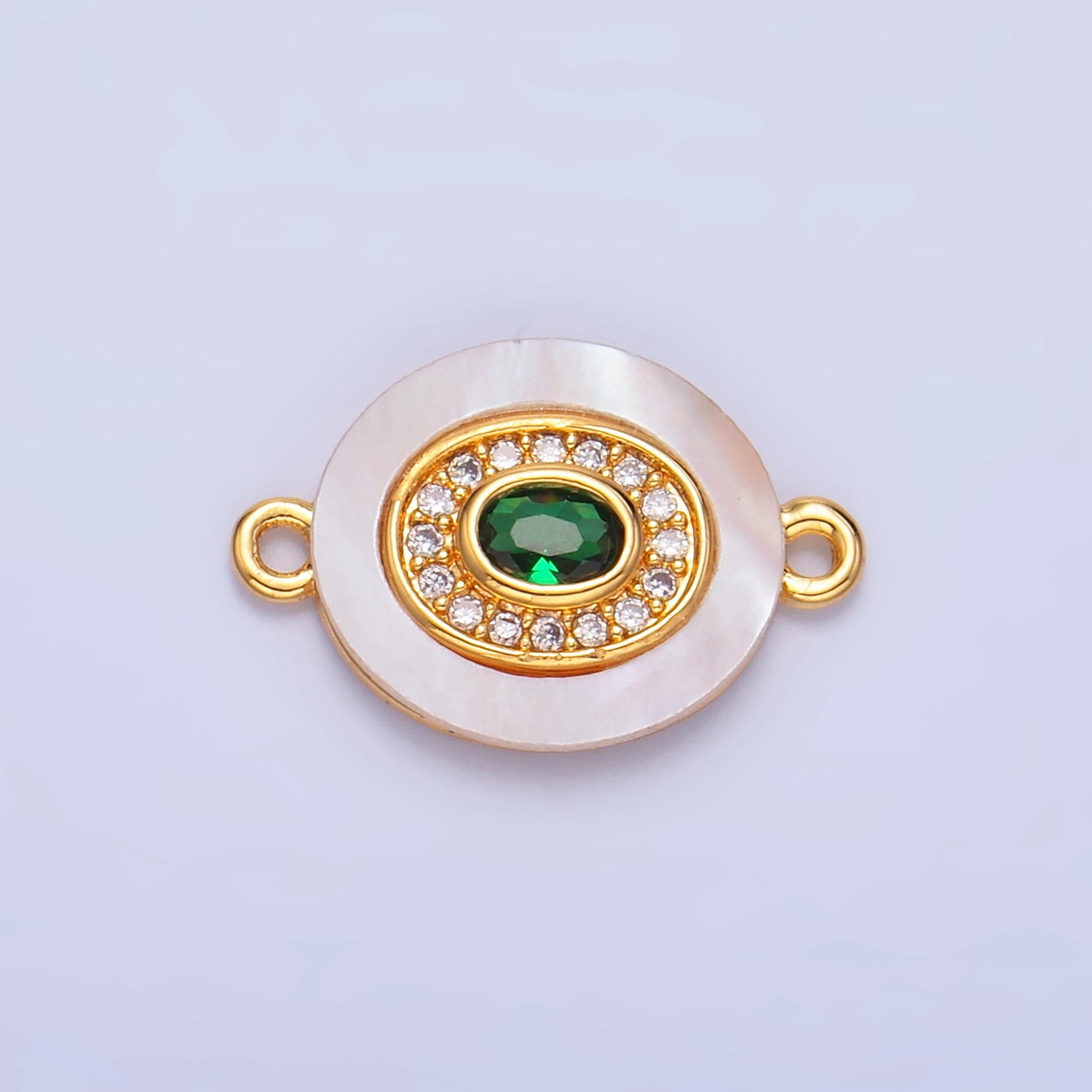 Colorful CZ Evil Eye Freshwater Pearl Gold Bezel Connector, Evil Eye Oval Shaped Gold Filled Double Bail Link Connector | F823