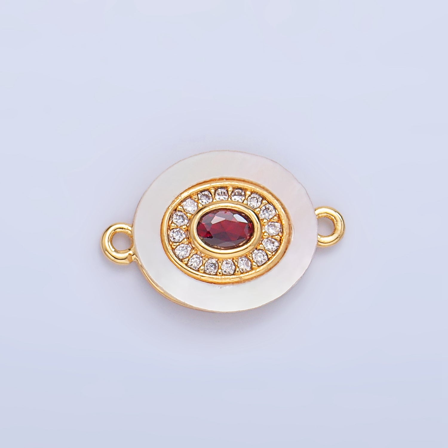 Colorful CZ Evil Eye Freshwater Pearl Gold Bezel Connector, Evil Eye Oval Shaped Gold Filled Double Bail Link Connector | F823
