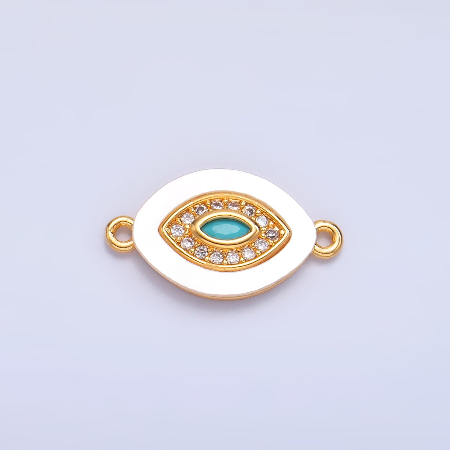 24K Gold Filled Turquoise Micro Paved CZ Shell Pearl Evil Eye Sphere Connector | F914