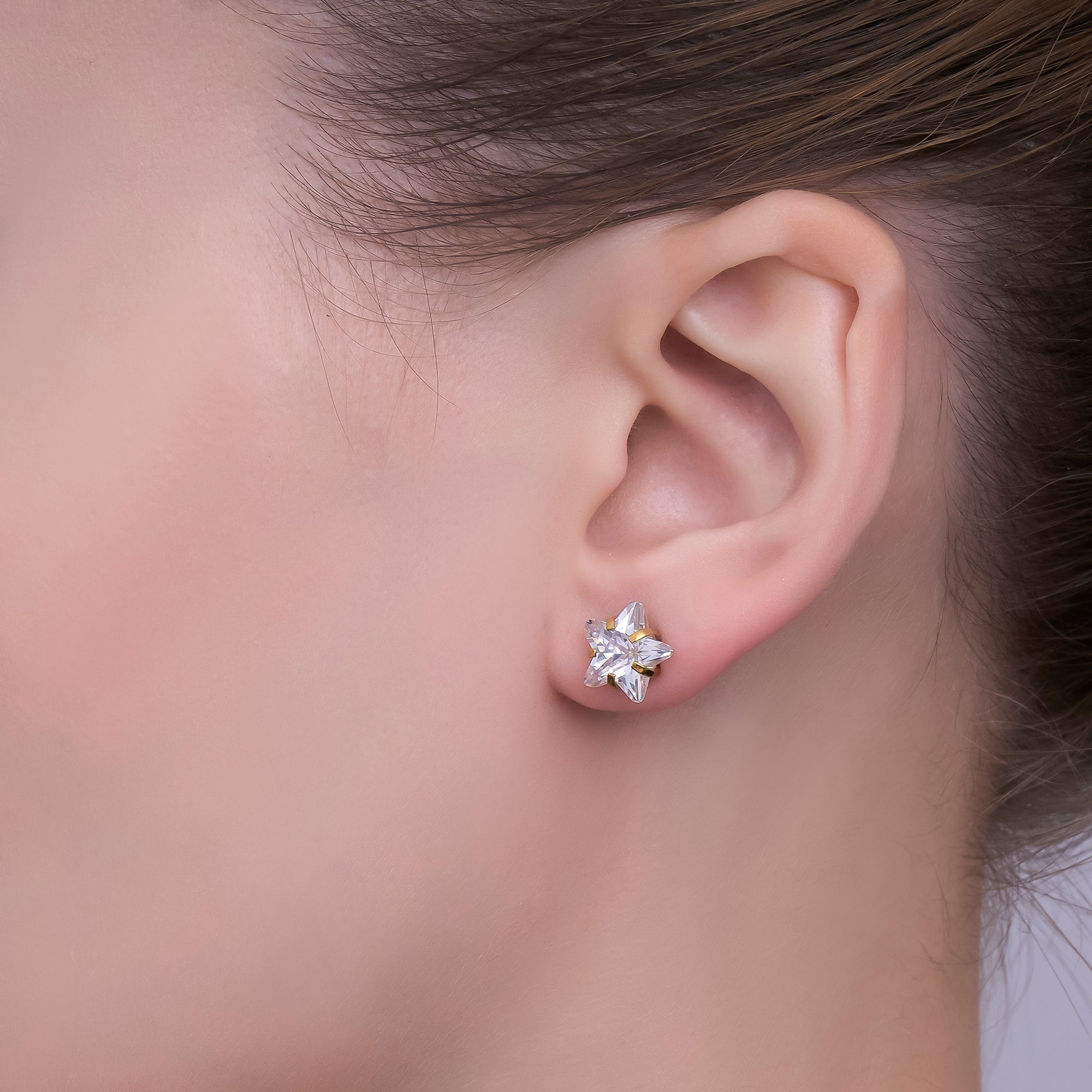 Gold Stainless Steel Star-Shaped CZ Celestial Stud Earrings in Various Sizes | AB1572 - AB1575