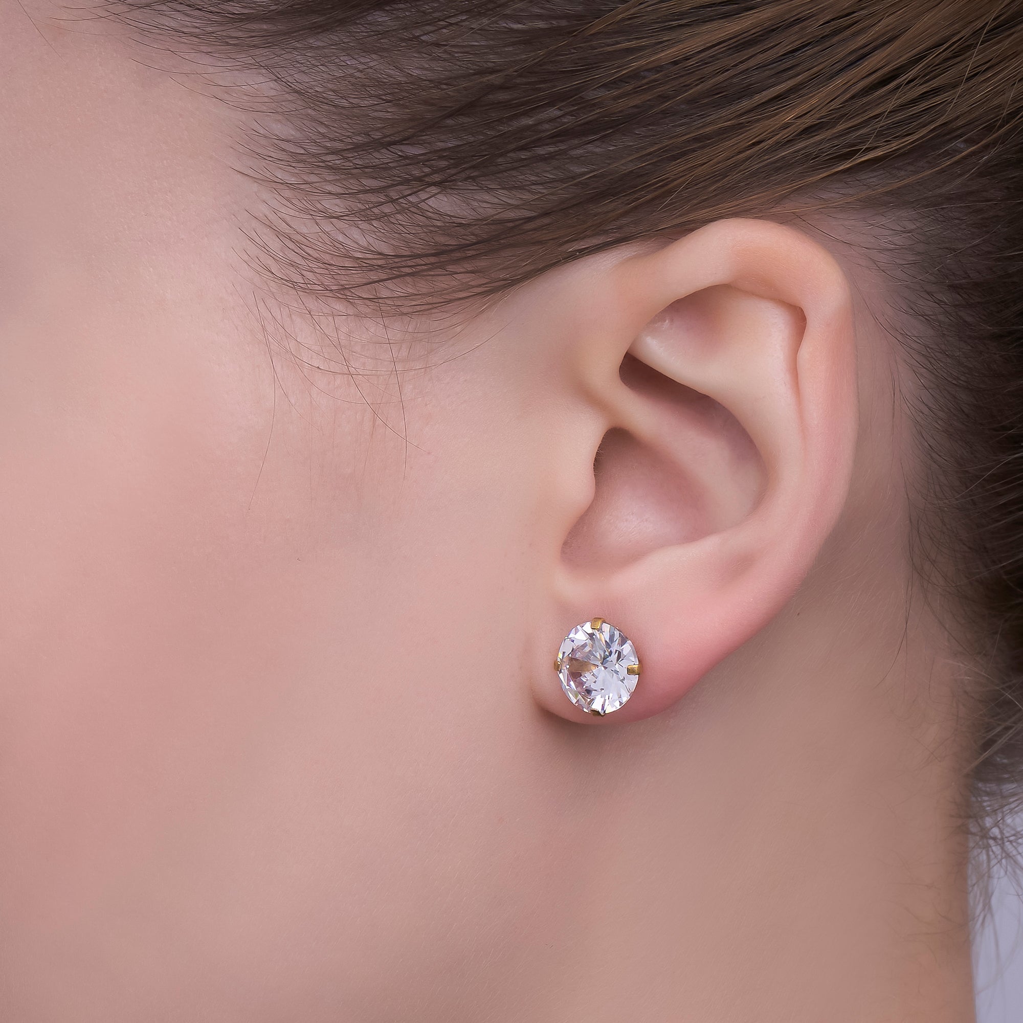 Gold Stainless Steel Round CZ Classic Stud Earrings in Various Sizes | AB1567 - AB1571