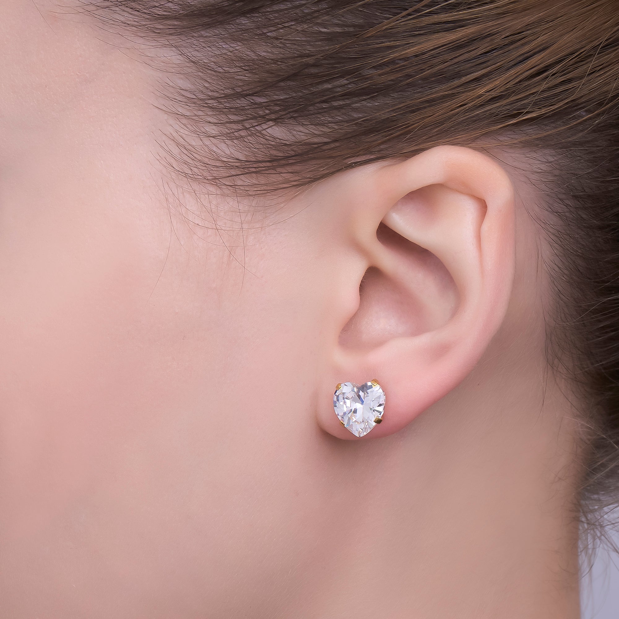 Gold Stainless Steel Heart-Shaped CZ Stud Earrings in Various Sizes | AB1576 - AB1578, AB1588