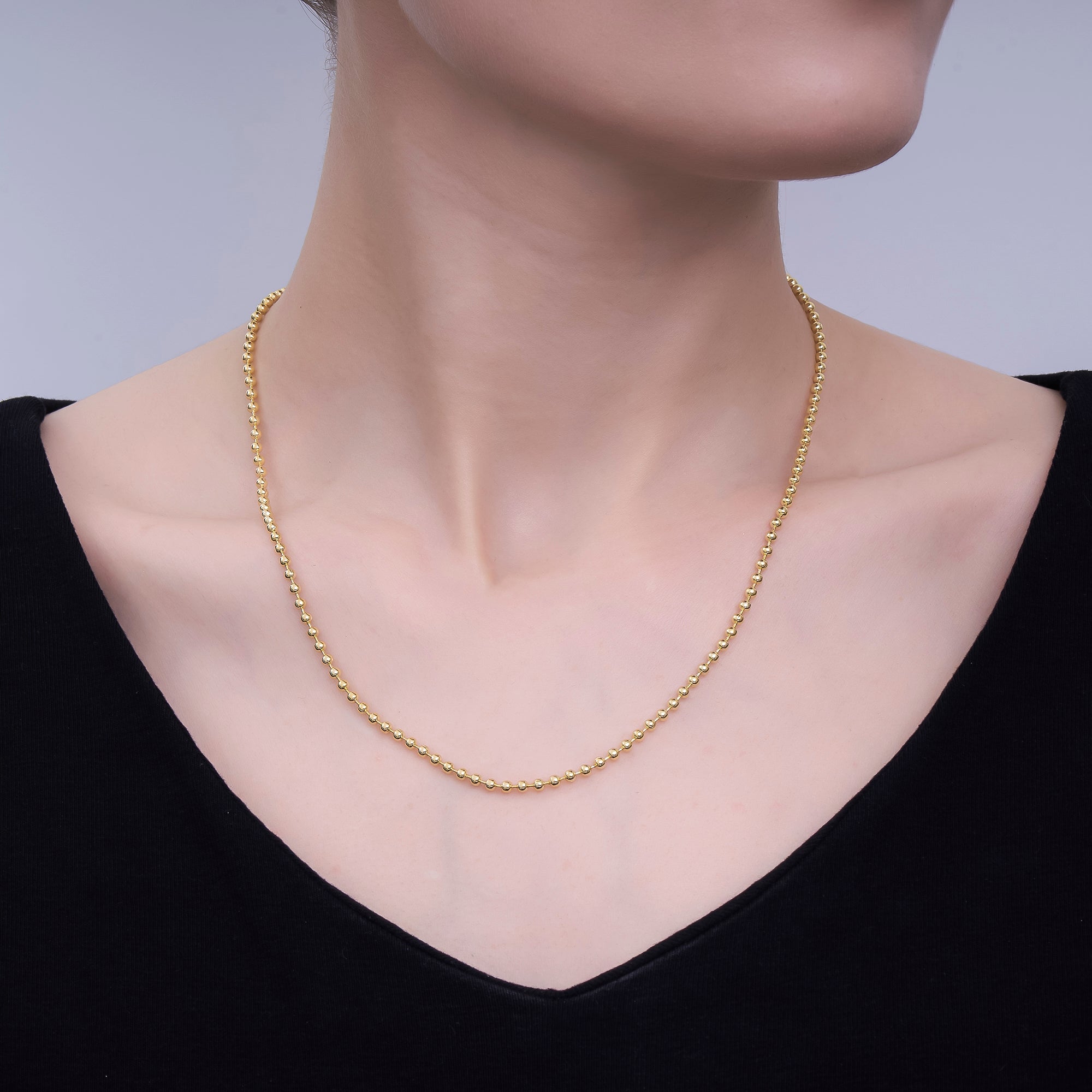 24K Gold Filled 2.5mm Bead Ball 22.5 Inch Chain Necklace | WA-3175
